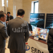 Attendees exploring the latest Micro LED and OLED ecosystem technologies at the Display Korea 2026 exhibition booths.